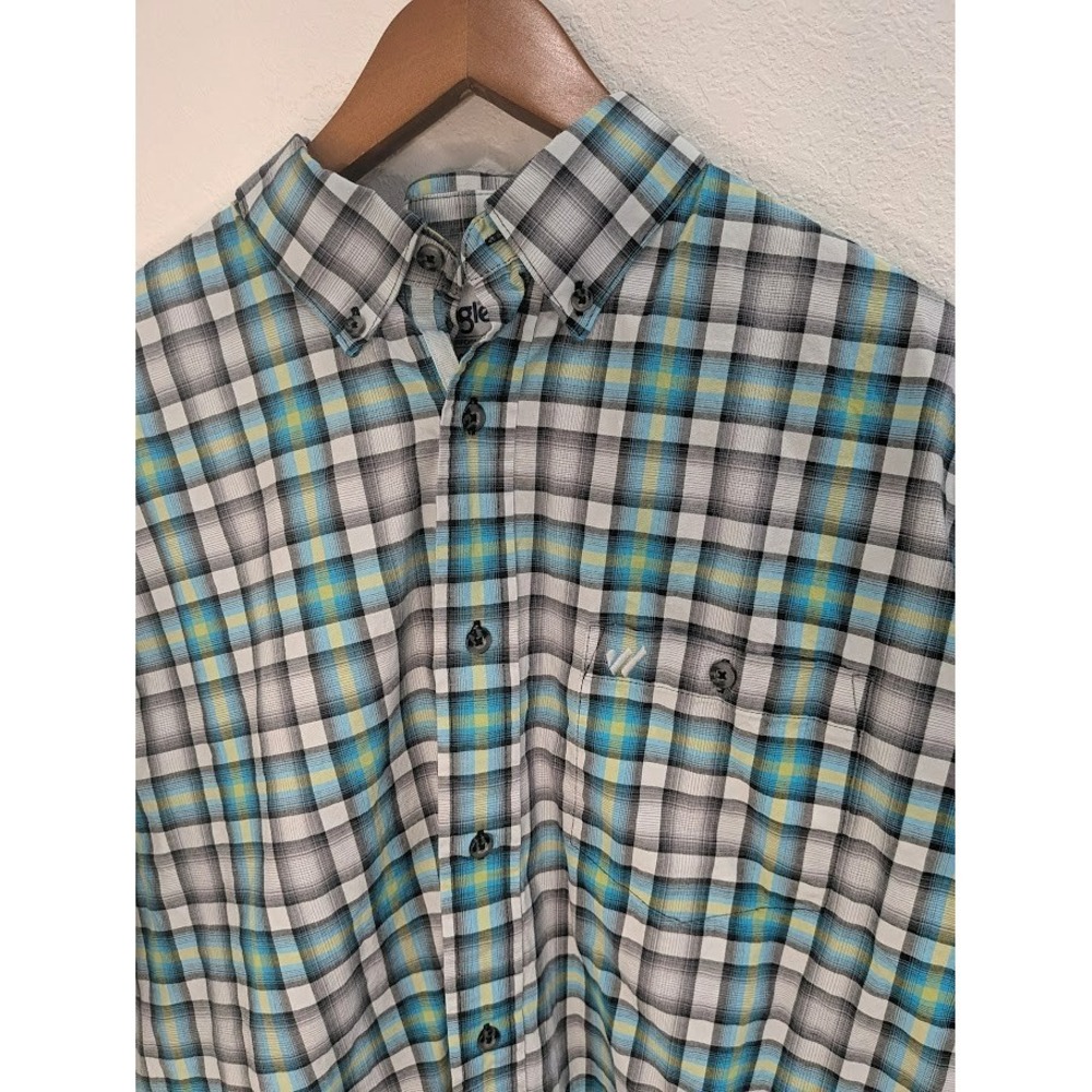 Wrangler Blue Gray Plaid Men's XL "W" Pocket Short Sleeve Button-Up Cotton Shirt - Picture 1 of 6